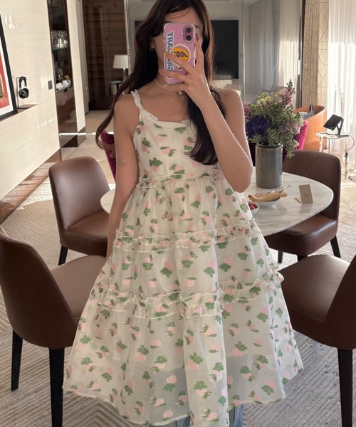 idem（イデム）の「sheer flower jacquard onepiece / シアージャガードキャミワンピース（ワンピース・レディース・ブラック/アイボリー・FREE）」の3枚目の写真
