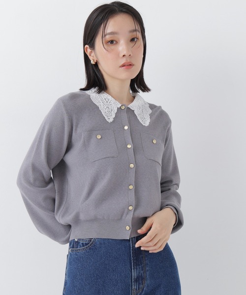 N.(N. Natural Beauty Basic)(エヌエヌナチュラルビューティーベーシック)の「レースカラーニットカーデ(カーディガン/ボレロ・レディース・グレー系その他/ボルドー/ホワイト系その他/ネイビー系・フリ-)」の1枚目の写真