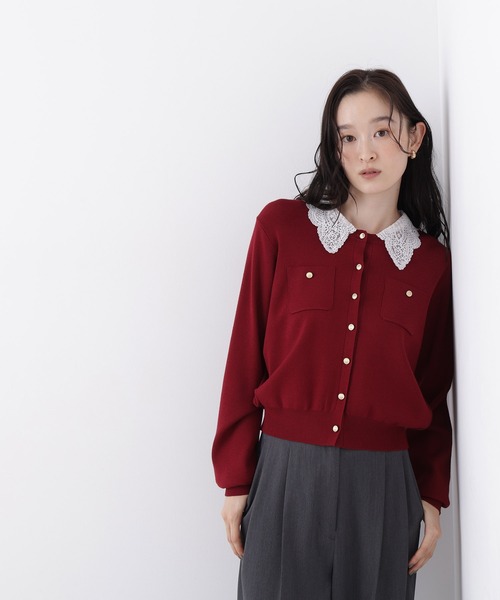N.(N. Natural Beauty Basic)(エヌエヌナチュラルビューティーベーシック)の「レースカラーニットカーデ(カーディガン/ボレロ・レディース・グレー系その他/ボルドー/ホワイト系その他/ネイビー系・フリ-)」の16枚目の写真