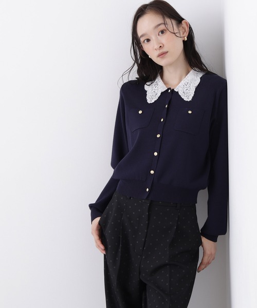 N.(N. Natural Beauty Basic)(エヌエヌナチュラルビューティーベーシック)の「レースカラーニットカーデ(カーディガン/ボレロ・レディース・グレー系その他/ボルドー/ホワイト系その他/ネイビー系・フリ-)」の6枚目の写真