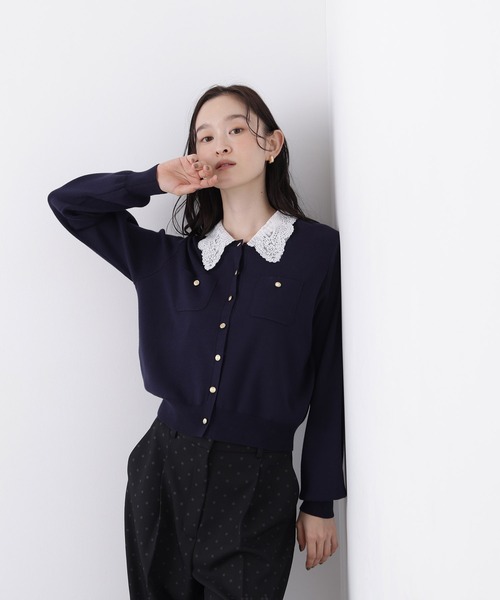 N.(N. Natural Beauty Basic)(エヌエヌナチュラルビューティーベーシック)の「レースカラーニットカーデ(カーディガン/ボレロ・レディース・グレー系その他/ボルドー/ホワイト系その他/ネイビー系・フリ-)」の8枚目の写真
