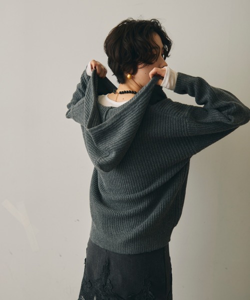 Trish(トリッシュ)の「ニットフードパーカー(ニット/セーター・レディース・ブラウン/チャコールグレー・MEDIUM)」の21枚目の写真