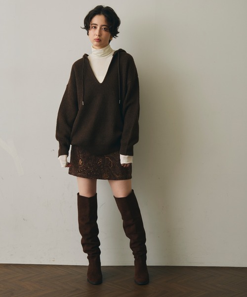 Trish(トリッシュ)の「ニットフードパーカー(ニット/セーター・レディース・ブラウン/チャコールグレー・MEDIUM)」の15枚目の写真