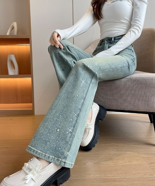 REBALANCE(リバランス)の「ラインストーンフレアデニム(デニムパンツ・レディース・A・X-LARGE/LARGE/MEDIUM)」の7枚目の写真