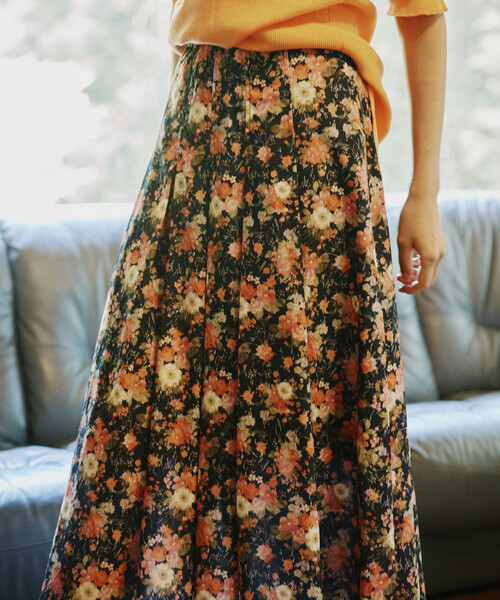 Freada(フリーダ)の「Freada/フリーダ Double-Tuck Long Skirt/ダブルタックロングスカート(スカート・レディース・ネイビー/レオパード・ONE SIZE)」の4枚目の写真