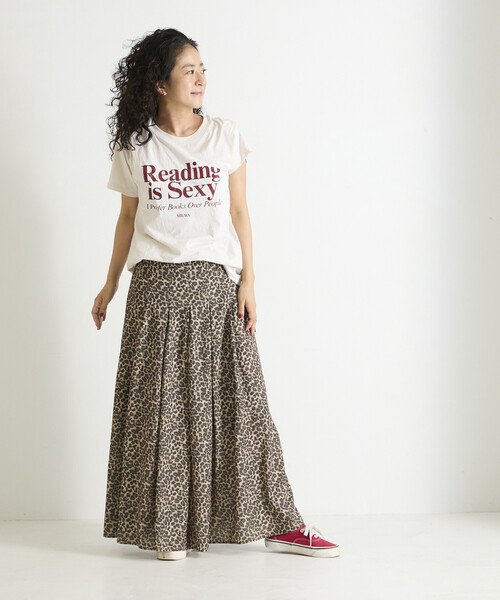Freada(フリーダ)の「Freada/フリーダ Double-Tuck Long Skirt/ダブルタックロングスカート(スカート・レディース・ネイビー/レオパード・ONE SIZE)」の6枚目の写真