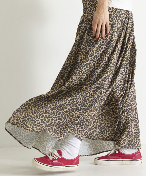 Freada(フリーダ)の「Freada/フリーダ Double-Tuck Long Skirt/ダブルタックロングスカート(スカート・レディース・ネイビー/レオパード・ONE SIZE)」の8枚目の写真