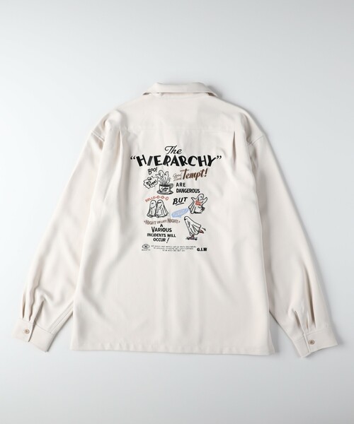 Right-on（ライトオン）の「POWER TO THE PEOPLE 刺繍長袖シャツ（シャツ/ブラウス・メンズ・ブラック/ネイビー/オフホワイト・04/06/05）」の6枚目の写真