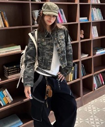26aw ユニセックス カモフラージュ柄ショートデニムジャケット