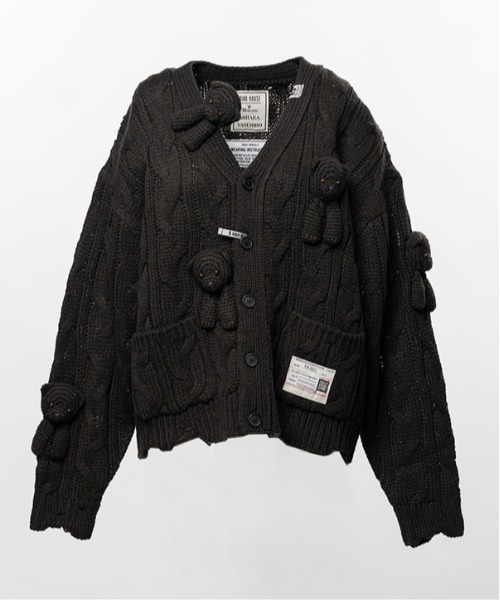 ミハラヤスヒロ　レディースダメージニットコート Maison MIHARA YASUHIRO/ミハラヤスヒロ】PINK HOUSE BEARS KNIT
