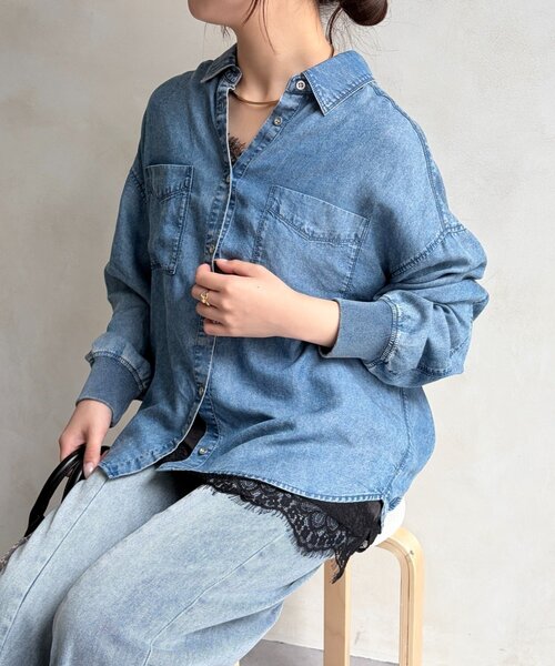 Jena espace merveilleux(ジェナ エスパスメルヴェイユ)の「袖リブテンセルデニムシャツ 秋服(シャツ/ブラウス・レディース・ブルー/ブルー系その他・FREE)」の1枚目の写真