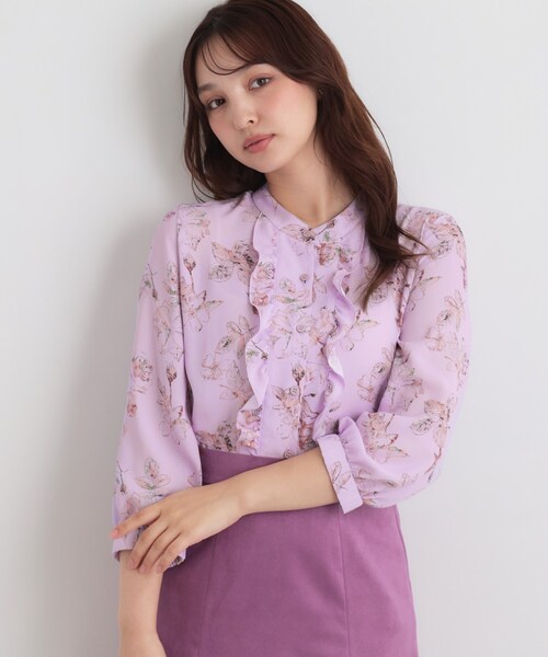 Sunauna(スーナウーナ)の「【手洗い可/日本製】花柄フリルブラウス(シャツ/ブラウス・レディース・ネイビー系/ベージュ系その他4/パープル系1・40/38)」の11枚目の写真