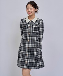 エンブレムボタンチェックミニシャツフレアワンピース