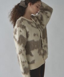 【UNISEX】カウプリントシャギーニットカーディガン