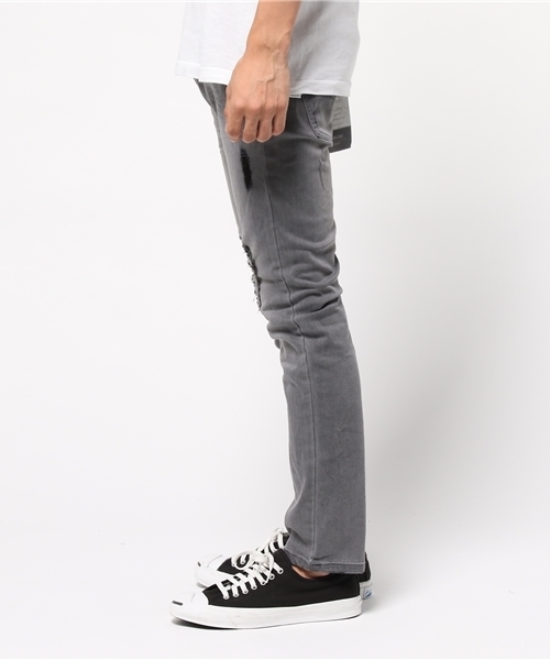 VENCEEXCHANGE（ヴァンスエクスチェンジ）の「ダメージデニムスキニーパンツ（デニムパンツ・メンズ・グレー/ライトブルー/ブラック・SMALL/MEDIUM/LARGE）」の9枚目の写真