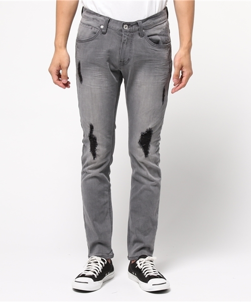 VENCEEXCHANGE（ヴァンスエクスチェンジ）の「ダメージデニムスキニーパンツ（デニムパンツ・メンズ・グレー/ライトブルー/ブラック・SMALL/MEDIUM/LARGE）」の11枚目の写真