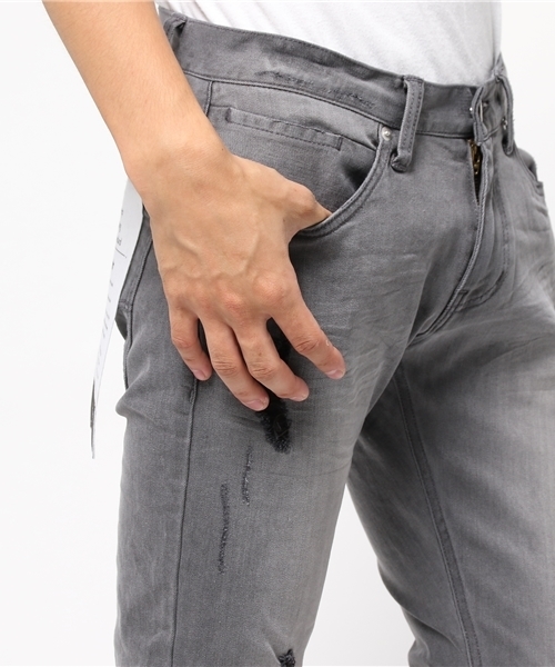 VENCEEXCHANGE（ヴァンスエクスチェンジ）の「ダメージデニムスキニーパンツ（デニムパンツ・メンズ・グレー/ライトブルー/ブラック・SMALL/MEDIUM/LARGE）」の4枚目の写真