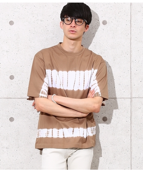 ADAM ET ROPE'(アダムエロペ)の「ボーダー柄染めTシャツ(Tシャツ/カットソー・メンズ・ブラック/ベージュ・M/L)」の1枚目の写真
