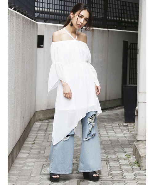 EMODA(エモダ)の「ハードクラッシュジャストウエストバギーデニム(デニムパンツ・レディース・インディゴブルー/ライトブルー・MEDIUM/SMALL/X-SMALL)」の4枚目の写真