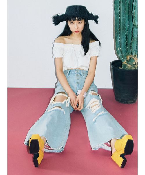 EMODA(エモダ)の「ハードクラッシュジャストウエストバギーデニム(デニムパンツ・レディース・インディゴブルー/ライトブルー・MEDIUM/SMALL/X-SMALL)」の8枚目の写真