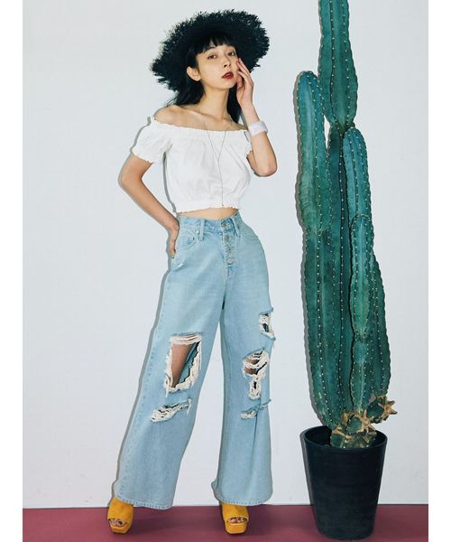 EMODA(エモダ)の「ハードクラッシュジャストウエストバギーデニム(デニムパンツ・レディース・インディゴブルー/ライトブルー・MEDIUM/SMALL/X-SMALL)」の9枚目の写真