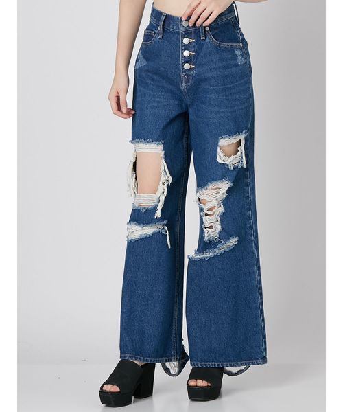 EMODA(エモダ)の「ハードクラッシュジャストウエストバギーデニム(デニムパンツ・レディース・インディゴブルー/ライトブルー・MEDIUM/SMALL/X-SMALL)」の17枚目の写真