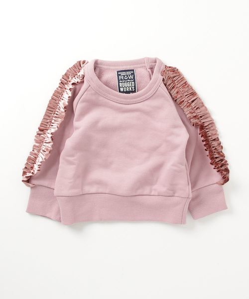 RUGGEDWORKS（ラゲッドワークス）の「ベロア袖フリル裏毛トレーナー（スウェット・キッズ・キャメル/ライトピンク・80ｃｍ/90cm/110cm/100cm/120cm/130cm/140cm）」の5枚目の写真