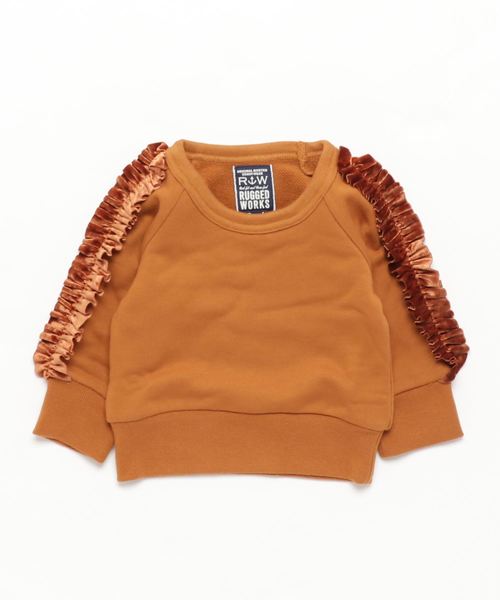 RUGGEDWORKS（ラゲッドワークス）の「ベロア袖フリル裏毛トレーナー（スウェット・キッズ・キャメル/ライトピンク・80ｃｍ/90cm/110cm/100cm/120cm/130cm/140cm）」の2枚目の写真