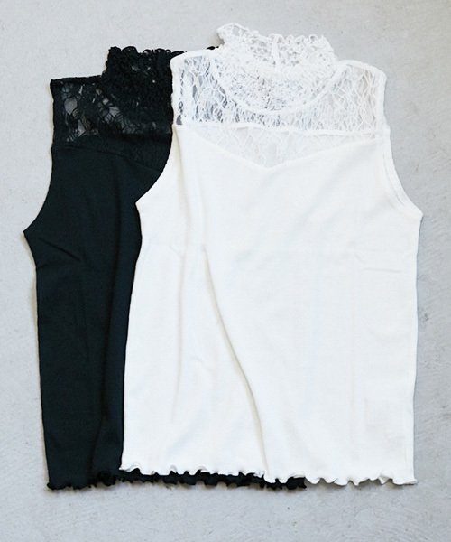 PairPair(ペアペア)の「フリルネックレース切り替えリブタンク(タンクトップ・レディース・ブラック/オフホワイト・FREE)」の17枚目の写真