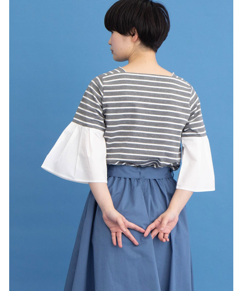 POU DOU DOU（プードゥドゥ）の「ボーダースクエアネックプルオーバー（Tシャツ/カットソー・レディース・レッド/ネイビー/グレー・3）」の2枚目の写真