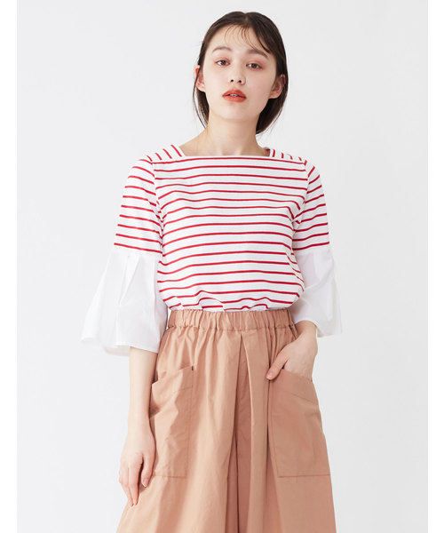 POU DOU DOU（プードゥドゥ）の「ボーダースクエアネックプルオーバー（Tシャツ/カットソー・レディース・レッド/ネイビー/グレー・3）」の9枚目の写真