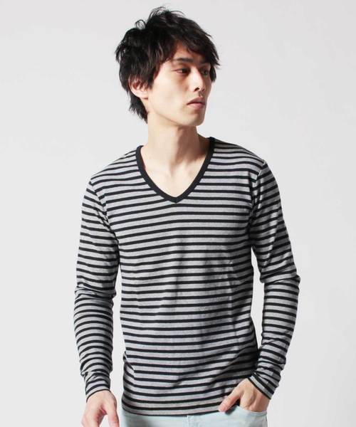 LIL VENDARS(リルヴェンダース)の「スパンフライス長袖Vネックカットソー(Tシャツ/カットソー・メンズ・グレー系その他/ネイビー/ブラック/ワイン/杢グレー/チャコール/ホワイト系その他/ホワイト/モカ/オリーブ・L/XL/S/M)」の5枚目の写真