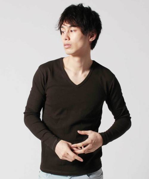 LIL VENDARS(リルヴェンダース)の「スパンフライス長袖Vネックカットソー(Tシャツ/カットソー・メンズ・グレー系その他/ネイビー/ブラック/ワイン/杢グレー/チャコール/ホワイト系その他/ホワイト/モカ/オリーブ・L/XL/S/M)」の7枚目の写真