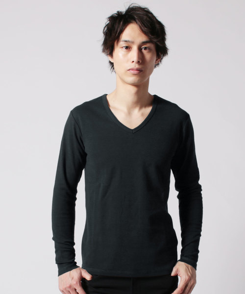 LIL VENDARS(リルヴェンダース)の「スパンフライス長袖Vネックカットソー(Tシャツ/カットソー・メンズ・グレー系その他/ネイビー/ブラック/ワイン/杢グレー/チャコール/ホワイト系その他/ホワイト/モカ/オリーブ・L/XL/S/M)」の20枚目の写真