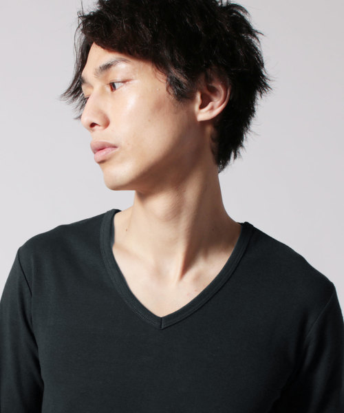 LIL VENDARS(リルヴェンダース)の「スパンフライス長袖Vネックカットソー(Tシャツ/カットソー・メンズ・グレー系その他/ネイビー/ブラック/ワイン/杢グレー/チャコール/ホワイト系その他/ホワイト/モカ/オリーブ・L/XL/S/M)」の18枚目の写真