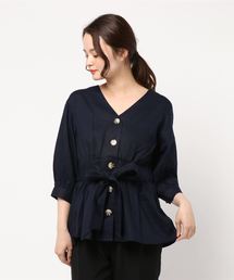 natural couture | べっ甲調釦ウエストマークブラウス(シャツ/ブラウス)
