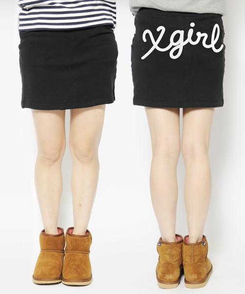 X-girl（エックスガール）の「SMOOTH SWEAT SKIRT（スカート・レディース・チャコールグレー/イエロー/ブラック・1/2）」の2枚目の写真