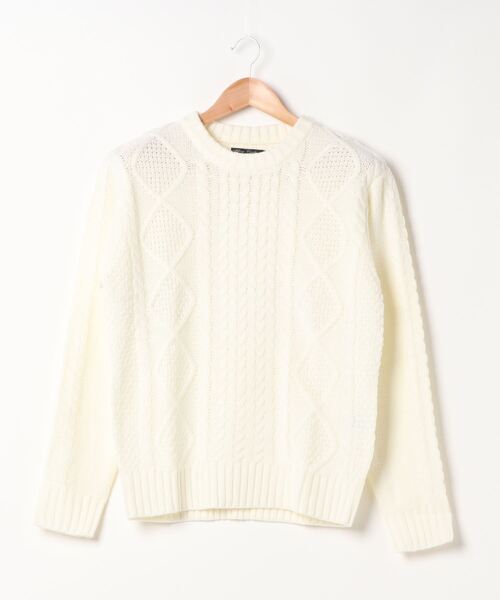 NO WAY（ノーウェイ）の「/ケーブル編みクルーネックニット/（ニット/セーター・レディース・ブラック/ダークグリーン/アイボリー/オフホワイト/グレー/ベージュ/ネイビー/マスタード/モカ/キャメル・LARGE/MEDIUM/X-LARGE）」の14枚目の写真