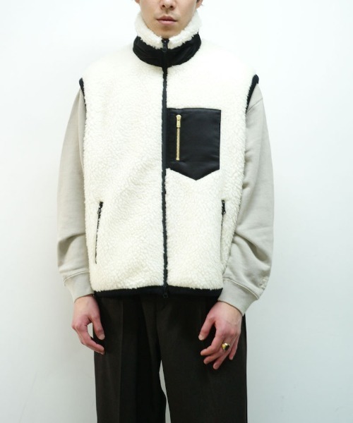 NEONSIGN（ネオンサイン）の「NEON SIGN Boa Vest（ベスト・メンズ・ブラック/ホワイト/ベージュ・S/M/L）」の2枚目の写真