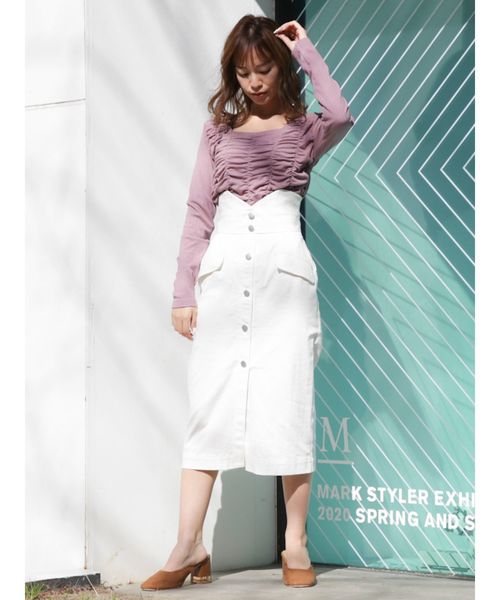 dazzlin(ダズリン)の「ハイウエストフロントボタンデ二ムスカート(デニムスカート・レディース・オフホワイト/インディゴブルー/ブルー・SMALL/MEDIUM)」の6枚目の写真