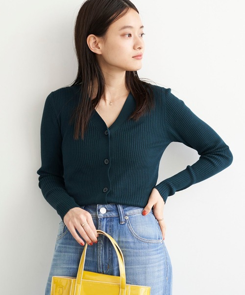 AMERICAN HOLIC（アメリカンホリック）の「10col.Vネックリブカーディガン＊（カーディガン/ボレロ・レディース・ブラウン/ピンク/ブラック/ネイビー/ブルー系その他2/グレー系その他4/その他7/ボルドー/マスタード/グリーン・M/L）」の4枚目の写真