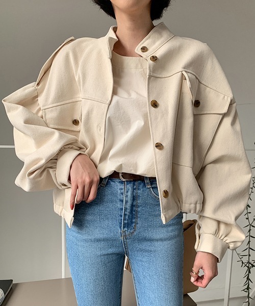 merongshop（メロンショップ）の「MERONGSHOP ショートミリタリージャケット（ミリタリージャケット・レディース・ベージュ/カーキ/アイボリー・FREE）」の2枚目の写真