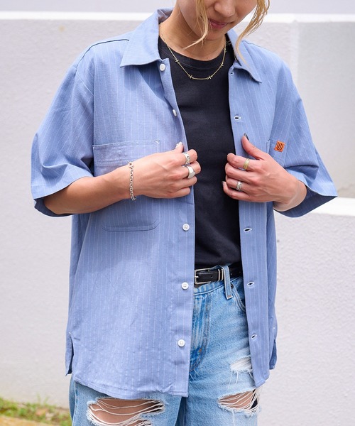 UNIVERSAL OVERALL(ユニバーサルオーバーオール)の「UNIVERSAL OVERALL オープンカラーシャツ (ユニバーサルオーバーオール )(2colors)(シャツ)(シャツ/ブラウス・レディース・ベージュ/ブルー・S/XS/L/M)」の6枚目の写真