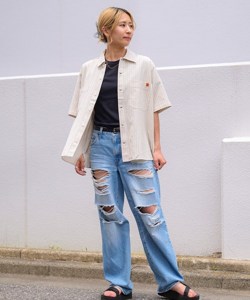 ブラウス シャツ UNIVERSAL OVERALL オープンカラーシャツ (ユニバーサルオーバーオール )(2colors)(シャツ) レディース UNIVERSAL OVERALL ブラウス シャツ オープンカラーシャツ