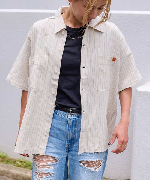 ブラウス シャツ UNIVERSAL OVERALL オープンカラーシャツ (ユニバーサルオーバーオール )(2colors)(シャツ) レディース UNIVERSAL OVERALL ブラウス シャツ オープンカラーシャツ