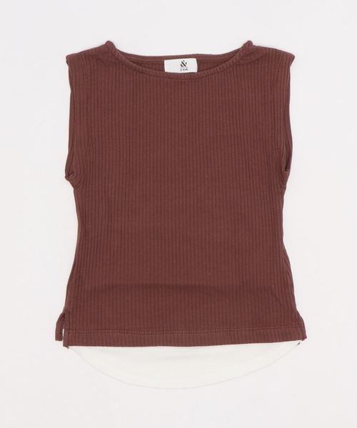 ＆yam（アンドヤム）の「スソフェイクフレンチスリーブリブＴシャツ（Tシャツ/カットソー・キッズ・ピンク/ブラック/ホワイト/ベージュ/ブラウン・120/110/100/150/140/90/130/160）」の3枚目の写真