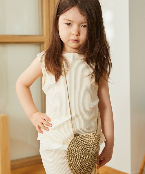 ＆yam（アンドヤム）の「スソフェイクフレンチスリーブリブＴシャツ（Tシャツ/カットソー・キッズ・ピンク/ブラック/ホワイト/ベージュ/ブラウン・120/110/100/150/140/90/130/160）」の2枚目の写真