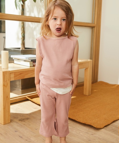 ＆yam（アンドヤム）の「スソフェイクフレンチスリーブリブＴシャツ（Tシャツ/カットソー・キッズ・ピンク/ブラック/ホワイト/ベージュ/ブラウン・120/110/100/150/140/90/130/160）」の5枚目の写真