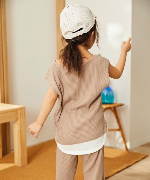 ＆yam（アンドヤム）の「スソフェイクフレンチスリーブリブＴシャツ（Tシャツ/カットソー・キッズ・ピンク/ブラック/ホワイト/ベージュ/ブラウン・120/110/100/150/140/90/130/160）」の6枚目の写真