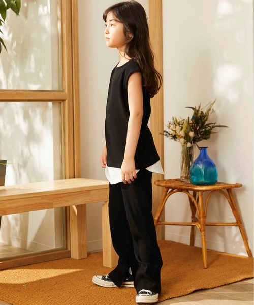 ＆yam（アンドヤム）の「スソフェイクフレンチスリーブリブＴシャツ（Tシャツ/カットソー・キッズ・ピンク/ブラック/ホワイト/ベージュ/ブラウン・120/110/100/150/140/90/130/160）」の16枚目の写真